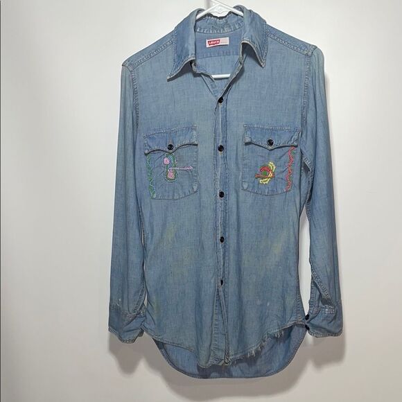 Vintage Levi's Blue Button Down Shirt Classic Style - Picture 1 of 12